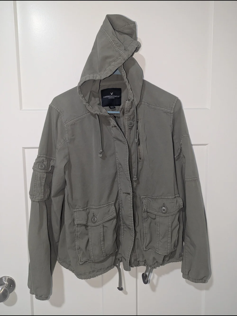 American Eagle Outfitters Hooded Military Field Jacket - Gray Green